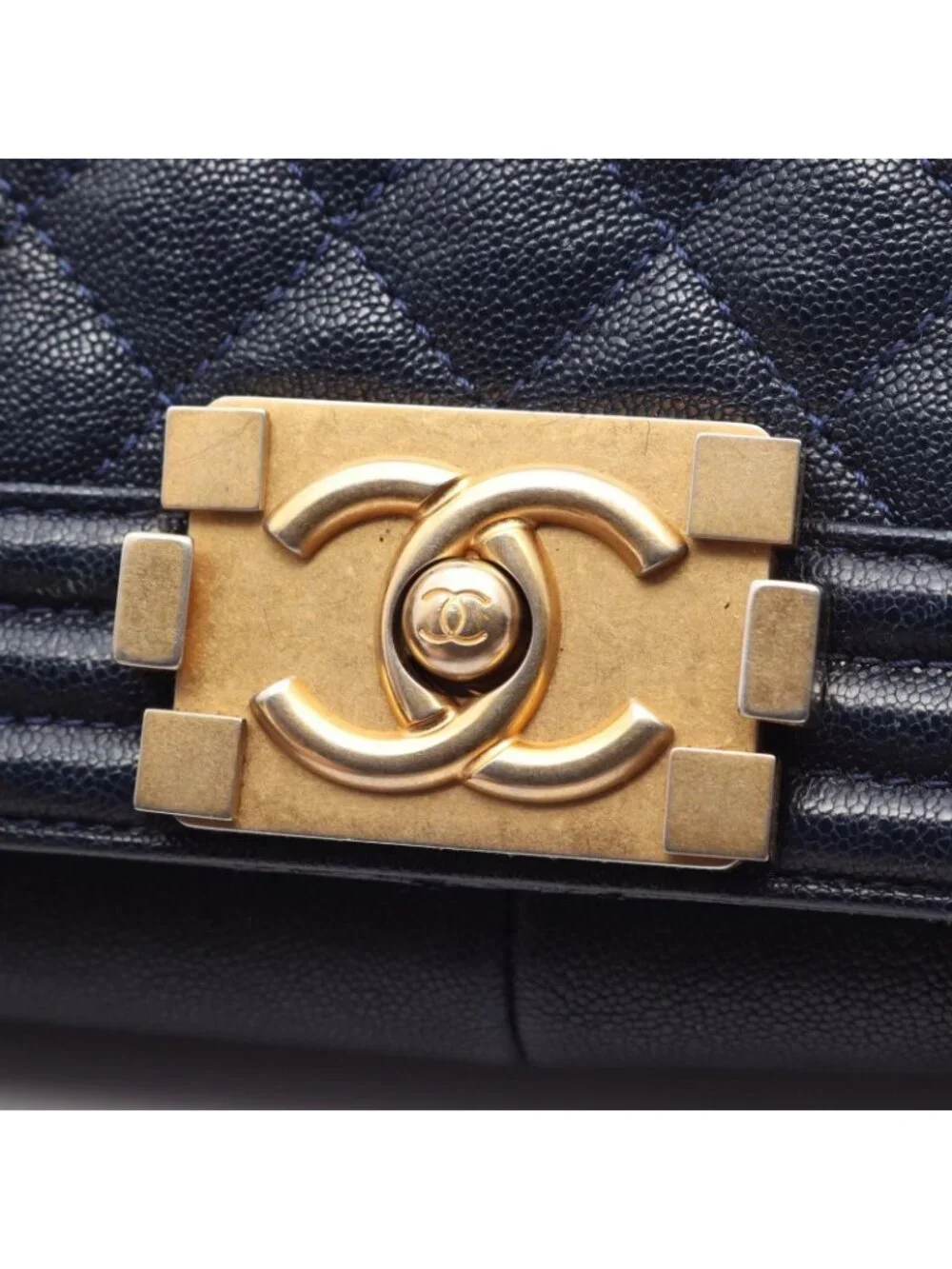 Chanel Shoulder Bag Boy Navy Caviar Leather Boy Chain